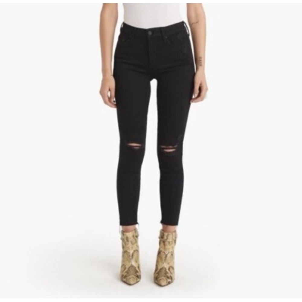 Mother The Looker Ankle Fray Jeans Guilty As Sin Distressed Black Skinny 32